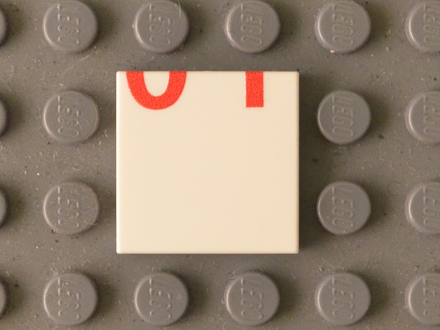 Lego Tile 2 x 2 with Red '01' Lower Half Pattern / White