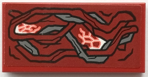 Lego Tile 2 x 4 with Armor with Black Outlines, Dark Bluish Gray Highlights, White and Coral Cosmic Energy Pattern Model Right Side (Sticker) - Set 76155