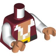 Lego Torso, Pixelated Pirate Shirt, Nougat Chest, White Color, Black Belt print, White Arms, Warm Tan Hands / Dark Red