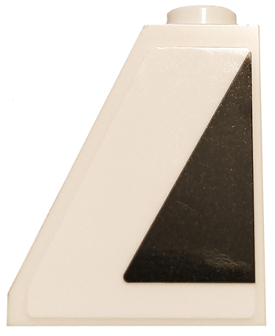 Lego Slope 65 2 x 1 x 2 with Black Triangle on White Background Pattern Model Right Side (Sticker) - Set 75810 / White
