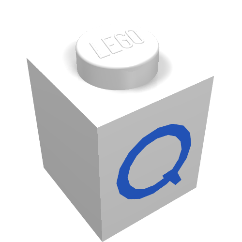 Lego Brick 1 x 1 with Blue Q Print / White