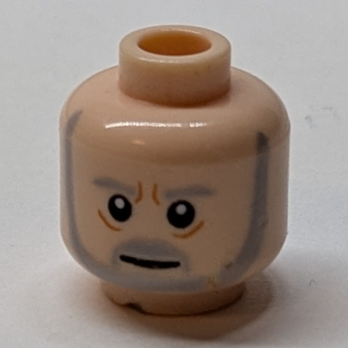 Lego Minifig Head Obi-Wan Kenobi, Gray Beard and Eyebrows, Lines under Eyes, Furrowed Brow, White Pupils Print