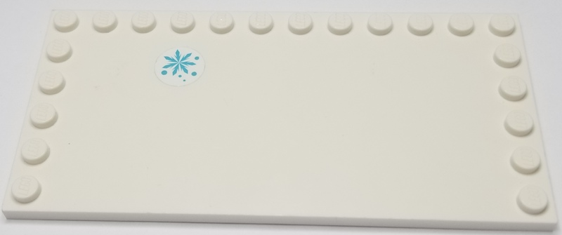 Lego Tile, Modified 6 x 12 with Studs on Edges with Small Medium Azure Snowflake and Dots Pattern Model Right Side (Sticker) - Set 41323 / White
