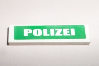 Lego Tile 1 x 4 with White 'POLIZEI' on Green Background Pattern (Sticker) - Sets 7237 / 7245-1
