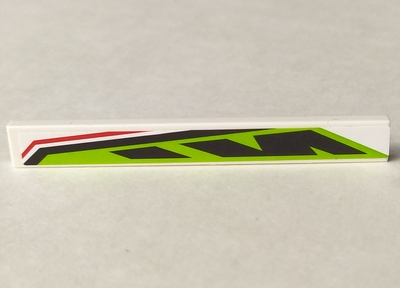 Lego Tile 1 x 8 with Long Black and Red Lines on Lime Background Pattern Model Left Side (Sticker) - Set 8897 / White