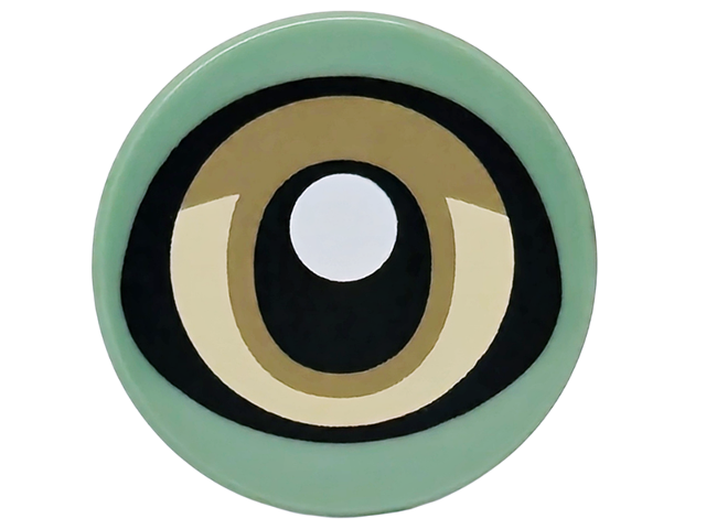 Lego Tile, Round 2 x 2 with Bottom Stud Holder with Dark Tan and Tan Eye, Black Pupil with White Glint Pattern