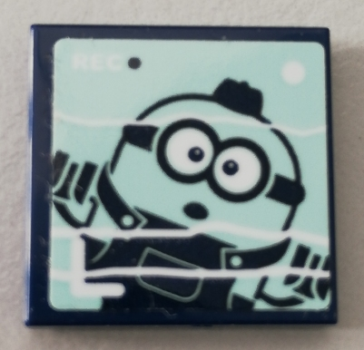 Lego Tile 2 x 2 with Minion Bob Pattern (Sticker) - Set 75551 / Dark Blue