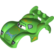 Lego Duplo Car Body, 2 Studs on Spoiler, Wide Fenders, with Cars Carla Veloso Print / Bright Green