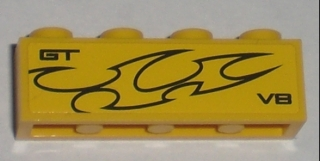 Lego Brick 1 x 4 with 'GT V8' and Flames Pattern Model Left Side (Sticker) - Set 8196