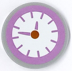 Lego Tile, Round 3 x 3 with Clock with Medium Lavender Hands and Border Pattern (Sticker) - Set 41682