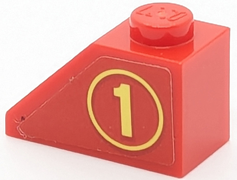Lego Slope 45 2 x 1 with Bright Light Yellow Number 1 in Circle Pattern Model Right Side (Sticker) - Set 40347 / Red