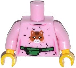 Lego Torso Female Top with Cat Head, Hair and Green Money Belt Pattern / Bright Pink Arms / Yellow Hands