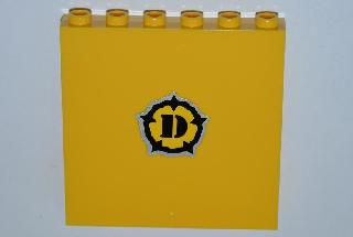 Lego Panel 1 x 6 x 5 with Dino Logo Pattern (Sticker) - Set 5887 / Yellow