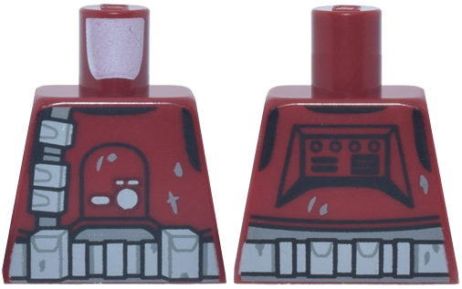 Lego Torso SW Galactic Marine Clone Trooper Armor, Light Bluish Gray and Black Markings, Belt and Strap with Pouches Pattern / Dark Red