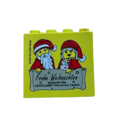 Lego Brick 2 x 4 x 3 with 'Frohe Weihnachten wünscht das Legoland Discovery Centre' Print / Yellow