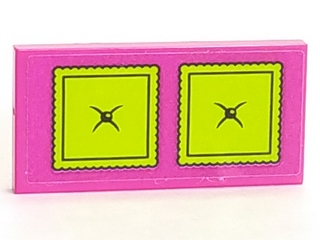 Lego Tile 2 x 4 with Lime Cushions Pattern (Sticker) - Set 41323 / Magenta