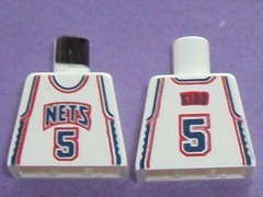 Lego Torso NBA New Jersey Nets #5 (White Jersey) Pattern / White