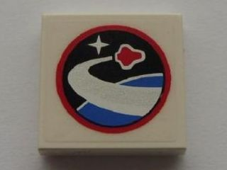 Lego Tile 2 x 2 with Red Flying Shuttle over Blue Planet Pattern (Sticker) - Sets 10213 / 10231