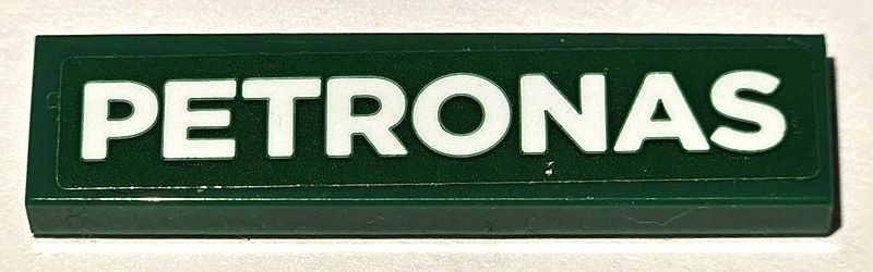 Lego Tile 1 x 4 with White 'PETRONAS' Pattern (Sticker) - Set 75883 / Green