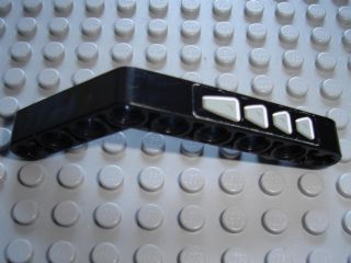 Lego Technic, Liftarm, Modified Bent Thick 1 x 9 (6 - 4) with Light Gray Wing on Black Background Pattern (Sticker) - Set 8226 / Black