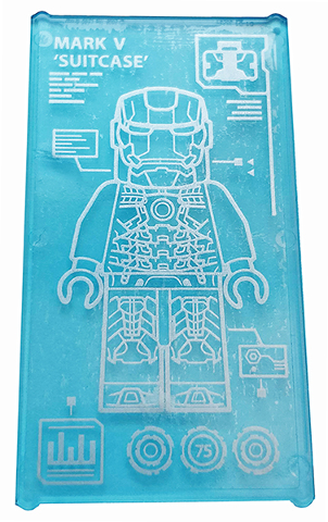 Lego Glass for Window 1 x 4 x 6 with Iron Man Armor 'MARK V SUITCASE' Pattern (Sticker) - Set 76125