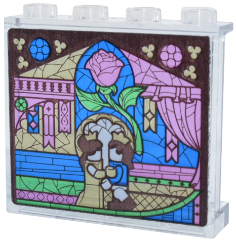 Lego Panel 1 x 4 x 3 with Side Supports - Hollow Studs with Stained Glass, Beauty and the Beast Dancing, Rose, Banners and Windows Pattern (Sticker) - Set 43263