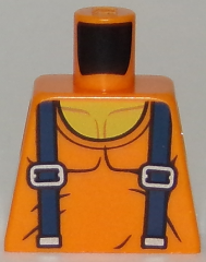 Lego Torso Town Miners with Sleeveless T-Shirt over Muscles with Dark Blue Suspender Straps Pattern / Orange