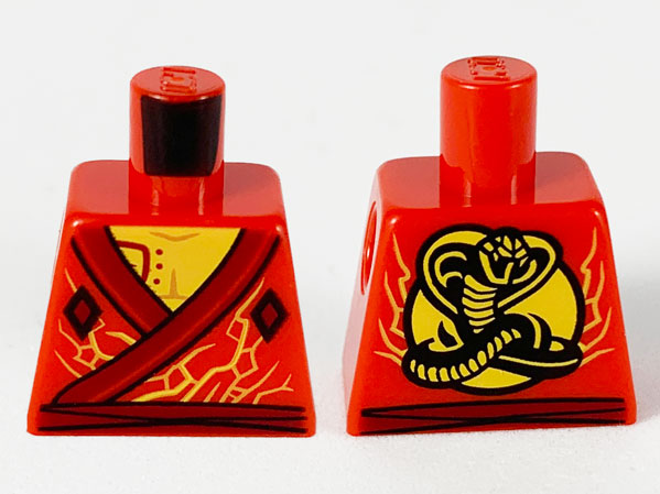 Lego Torso Gi, Dark Red Hems, Yellow Chest and Electricity, Cobra on Back Pattern / Red
