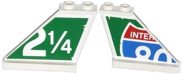 Lego Tail 4 x 1 x 3 with Truncated Interstate 80 Sign Pattern on Right and '2 1/4' on Green Background Pattern on Left Side (Stickers) - Set 79120