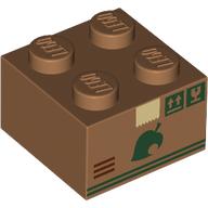 Lego Brick 2 x 2 with Card Board Box, Dark Green Labels, Leaf, Stripes Print