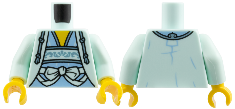 Lego Torso Jacket over Bright Light Blue Shirt, Metallic Light Blue Drawstrings, Filigree, and Edges Pattern / Light Aqua Arms / Yellow Hands