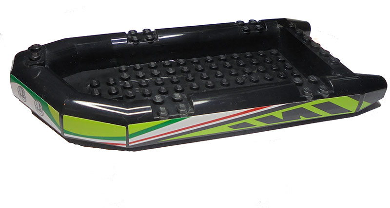 Lego Boat, Rubber Raft, Large with Green, White and Lime Stripes Pattern on Both Sides (Stickers) - Set 8899 / Black