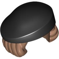 Lego Hair and Hat, Mid-Length with Black Beret Pattern / Black