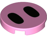Lego Tile, Round 2 x 2 with Bottom Stud Holder with Black Ovals Pattern (Pig Nose)