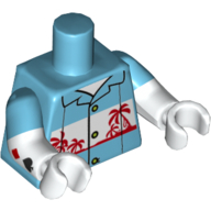 Lego Torso, Dual Molded Arms, Hawaiian Shirt Palm Trees Print, Medium Azure Sleeves Pattern, White Arms and Hands / Medium Azure