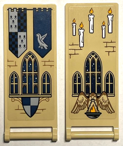 Lego Flag 7 x 3 with Bar Handle with Ravenclaw Banners, Shield, Windows, Bricks and 5 Candles Pattern (Stickers) - Set 76399 / Tan