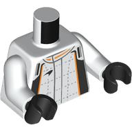 Lego Torso Race Suit, Black and Orange Trim Print, White Arms, Black Hands / White