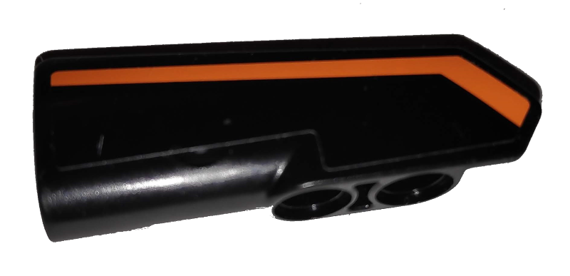Lego Technic, Panel Fairing #22 Very Small Smooth, Side A with Orange Stripe on Black Background Pattern (Sticker) - Set 42038 / Black