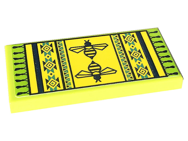 Lego Tile 2 x 4 with Yellow Rug with Fringe, Dark Blue Bees, Stripes, and Geometric Pattern (Sticker) - Set 41703