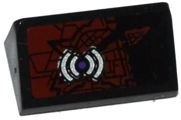 Lego Slope 30 1 x 2 x 2/3 with Silver Circuitry and Purple Circle under Broken Trans-Red Glass Panel Pattern (Sticker) - Set 70166