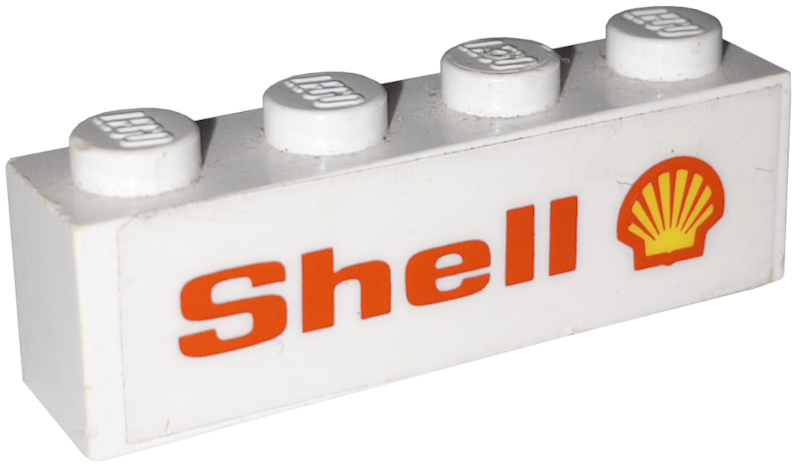 Lego Brick 1 x 4 with 'Shell' Text and Logo Pattern Model Left Side (Sticker) - Set 7735