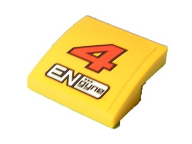Lego Slope, Curved 2 x 2 x 2/3 with Red Number 4 and 'ENgyne' Logo Pattern (Sticker) - Set 60218 / Bright Light Orange