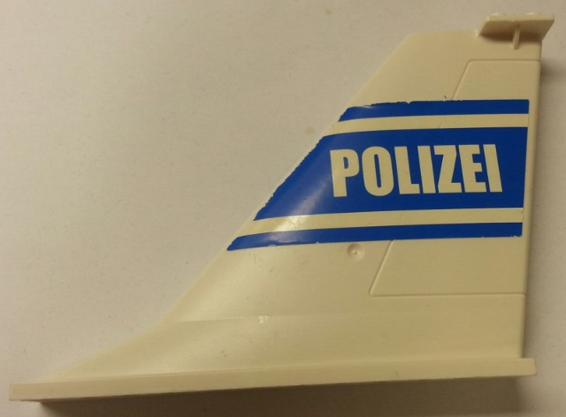 Lego Tail 14 x 2 x 8 with White 'POLIZEI' and Stripes on Blue Background Pattern on Both Sides (Stickers) - Set 7723 / White