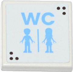Lego Tile 2 x 2 with 'WC' and Male and Female Friends Minifigures Silhouettes (Unisex Restroom) Pattern (Sticker) - Set 3185 / White