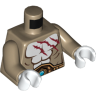 Lego Torso Bare Chest, Red Scars and Gold Belt Print, Dark Tan Arms, White Hands