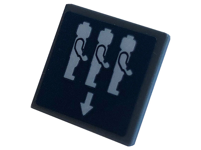 Lego Road Sign 2 x 2 Square with Open O Clip with Arrow, Minifigures and Queue on Dark Blue Background Pattern (Sticker) - Set 75937