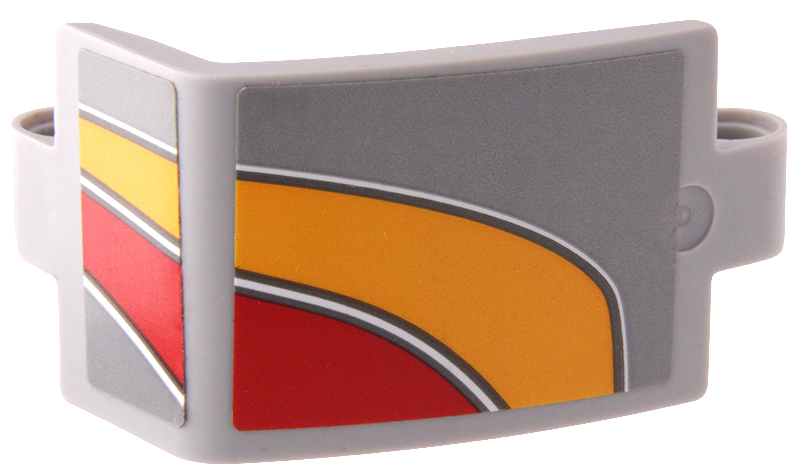 Lego Technic, Panel Curved 3 x 5 x 3 with Bright Light Orange, Red and White Curved Stripes Pattern Model Right Side (Stickers) - Set 42098