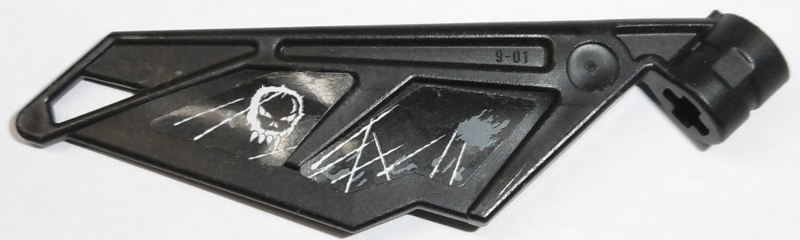 Lego Bionicle Wing Small / Tail with Axle Hole with Skull and Gray and White Battle Damage Pattern Model Right Side (Stickers) - Set 5973 / Black