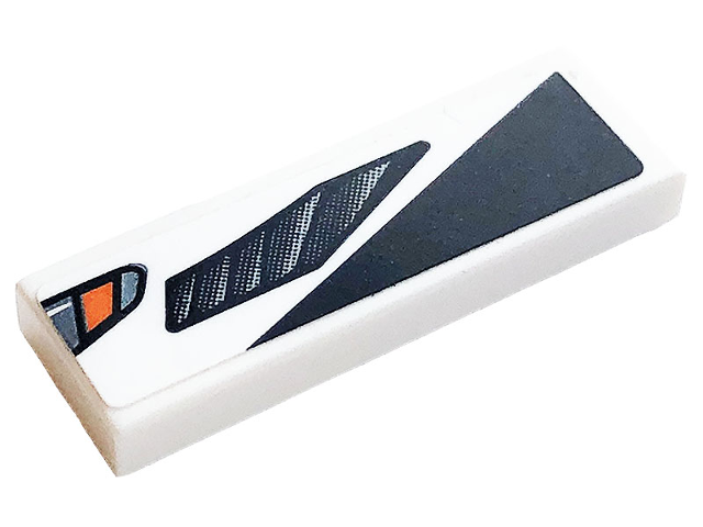 Lego Tile 1 x 3 with Air Flow, Black Stripe and Orange Square Pattern Model Right Side (Sticker) - Set 76896 / White