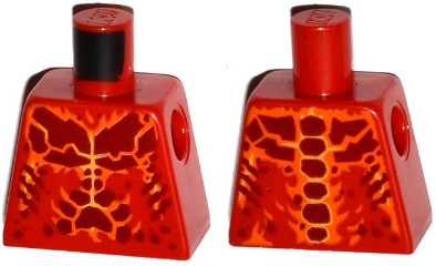 Lego Torso Nexo Knights Bare Chest with Dark Red, Yellow and Orange Bones Pattern / Red